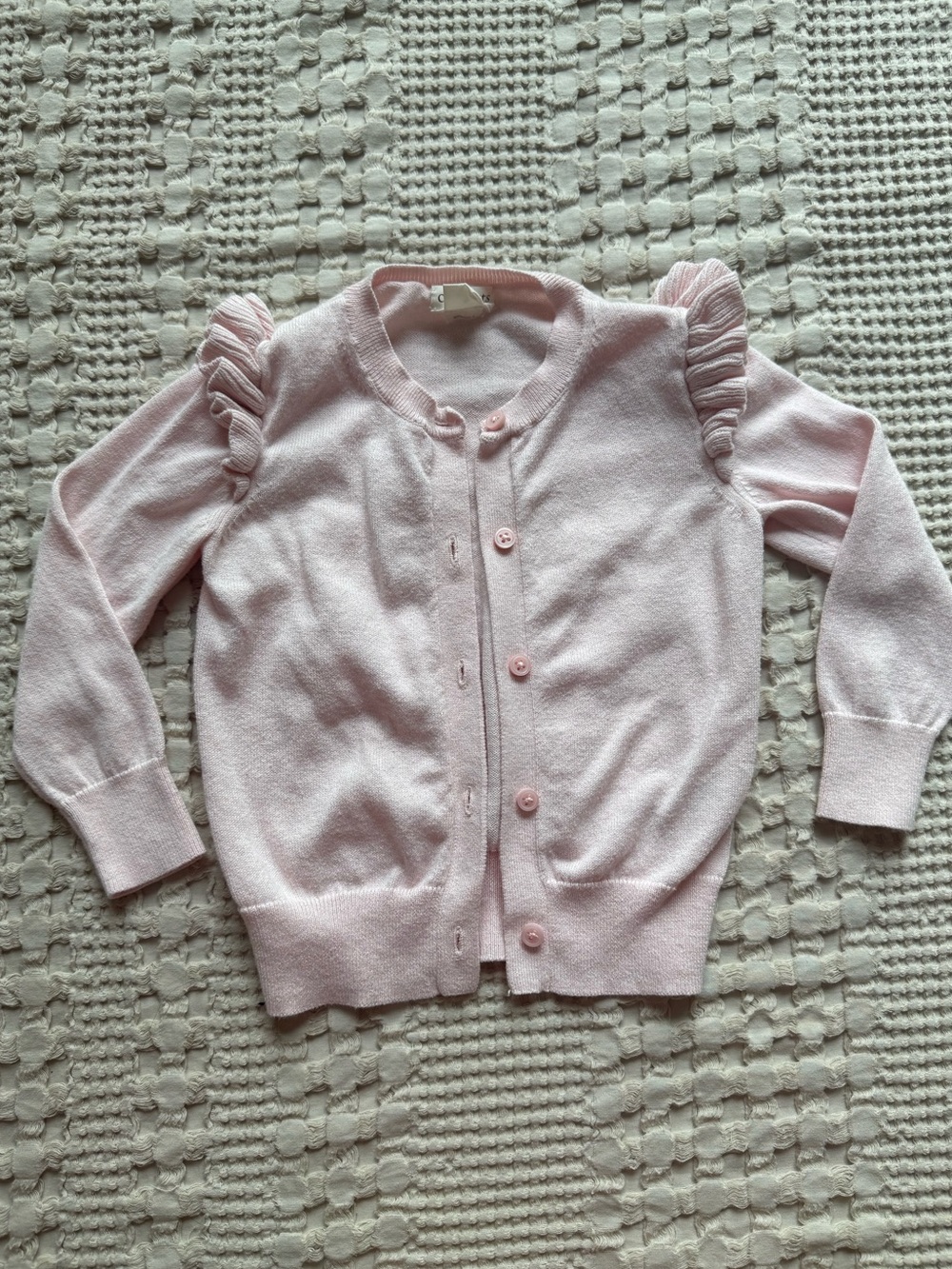 Crewcuts light pink ruffle-shoulder cardigan
